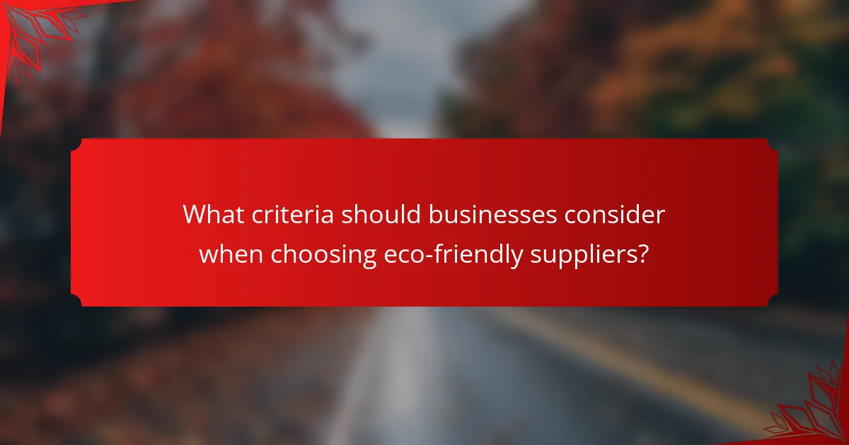 What criteria should businesses consider when choosing eco-friendly suppliers?